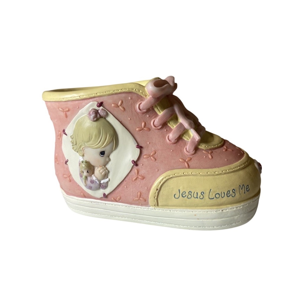 Precious Moments Jesus Loves Me Sneaker Coin Bank‎ Pink Yellow Girl 1999